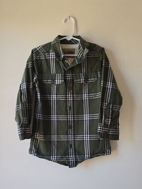 OshKosh B'gosh Olive Green Plaid Button-Up Jacket